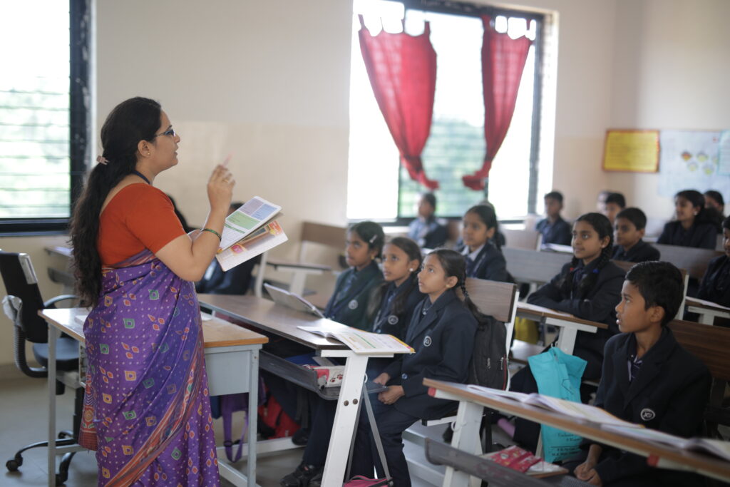 Secondary students in a classroom at Jain Public School, Tumakuru